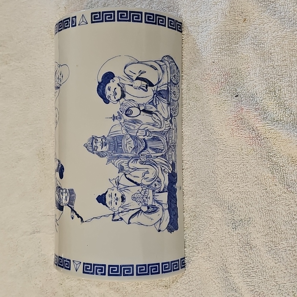 Blue and White Ceramic Pillow Vase with Traditional Motif